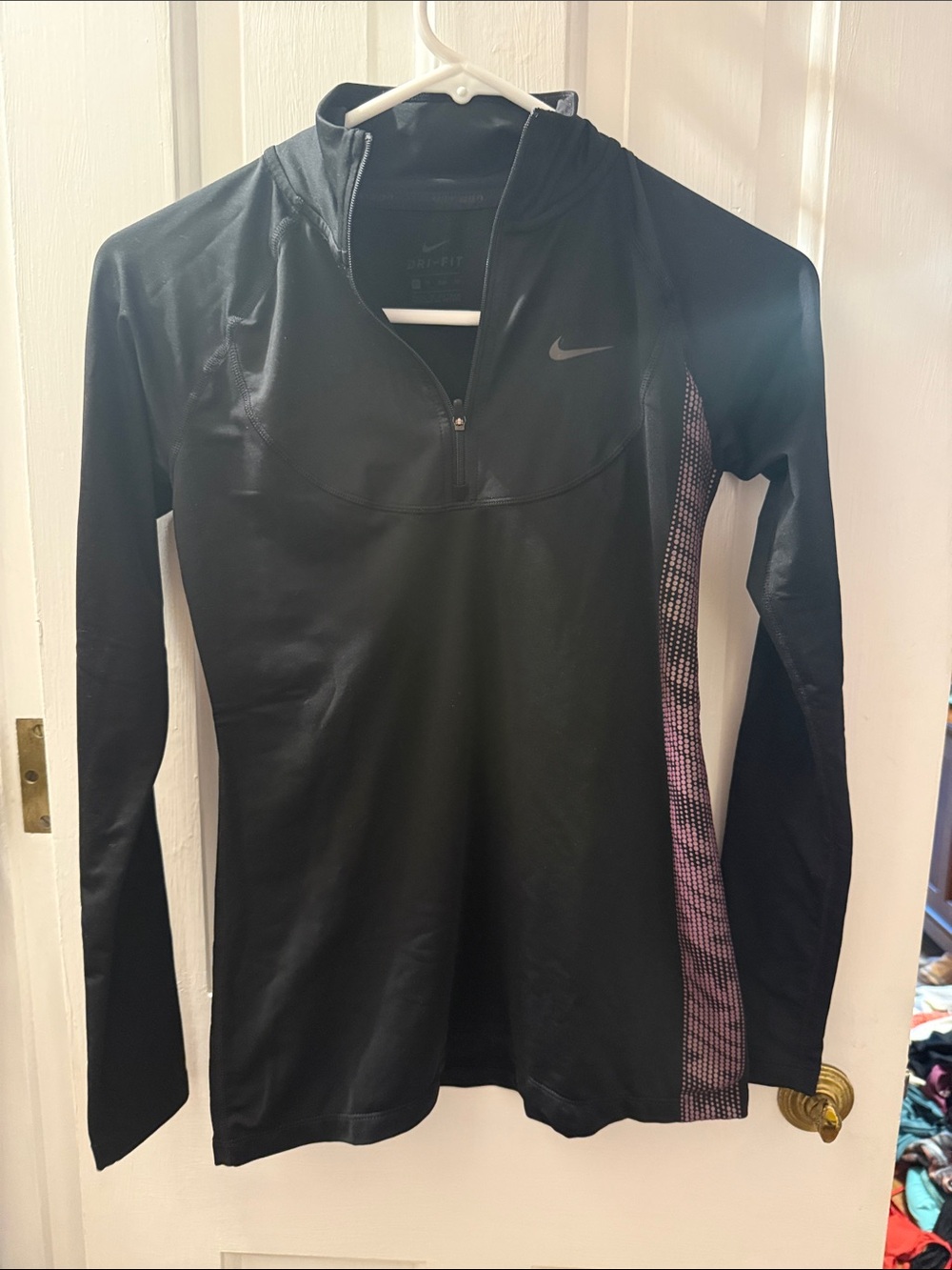 Nike Black Long Sleeve Quarter-Zip Top with Pink Side Stripe